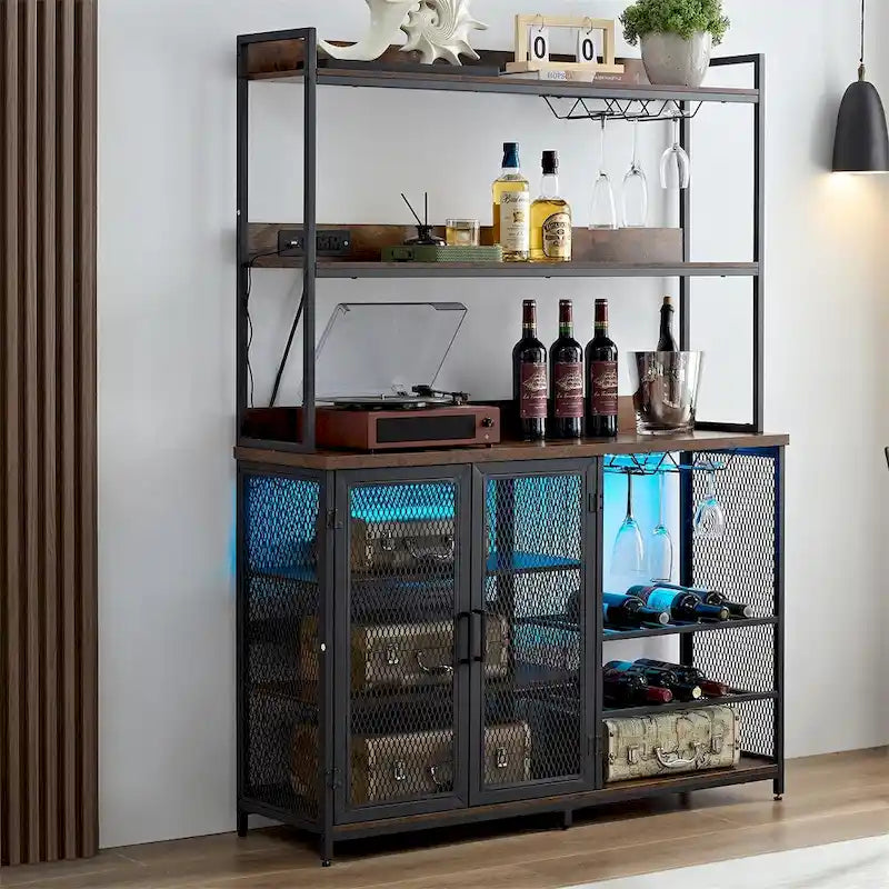3-Tier Buffet Cabinet with LED Strip and Glass Holder
