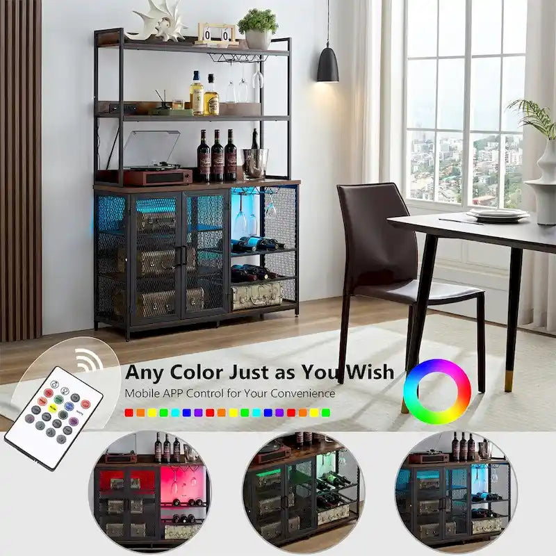 3-Tier Buffet Cabinet with LED Strip and Glass Holder