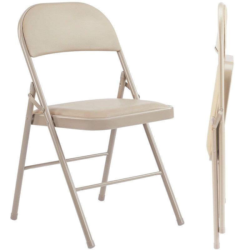 Padded Folding Chairs Set of 2, PU Leather Metal Frame Foldable Chairs for Home, Office & Events