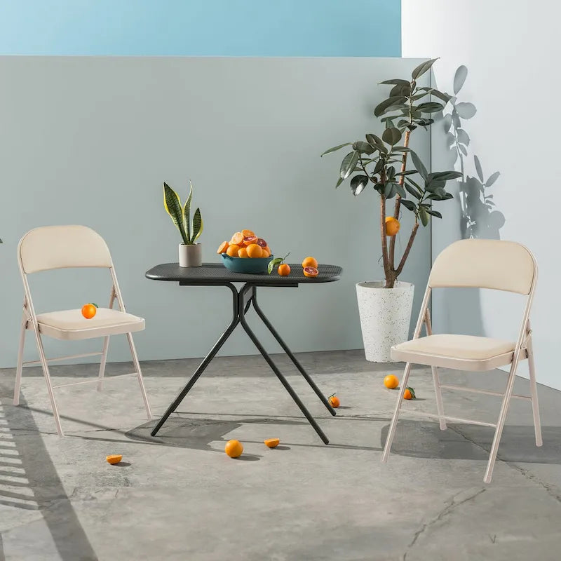 Padded Folding Chairs Set of 2, PU Leather Metal Frame Foldable Chairs for Home, Office & Events
