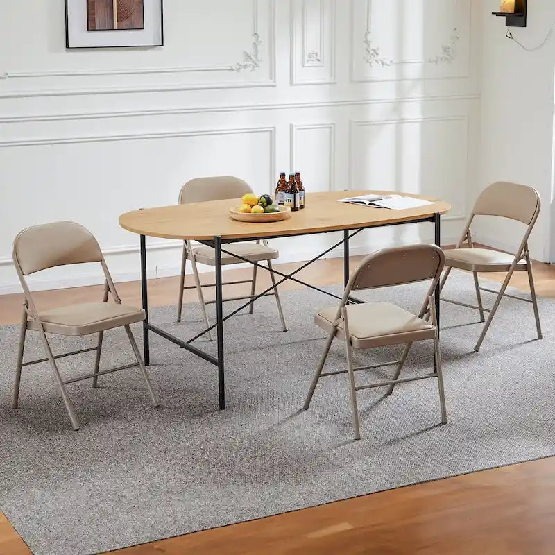 Padded Folding Chairs Set of 2, PU Leather Metal Frame Foldable Chairs for Home, Office & Events