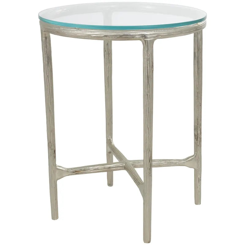 Tavolino laterale d'accento in metallo di alluminio testurizzato con piano in vetro - oro o argento